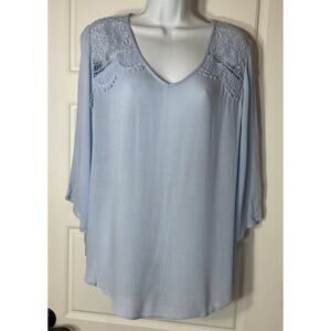 Chico's Pale Blue Crochet 3/4 Sleeve Lightweight Top 1